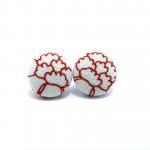 Button Earrings -japan Peony Flower Red Or Orange
