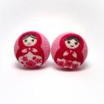 Button Earrings -pink Russian Dolls